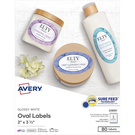 Avery Label, Oval, Glossy White, 80 80PK AVE22820
